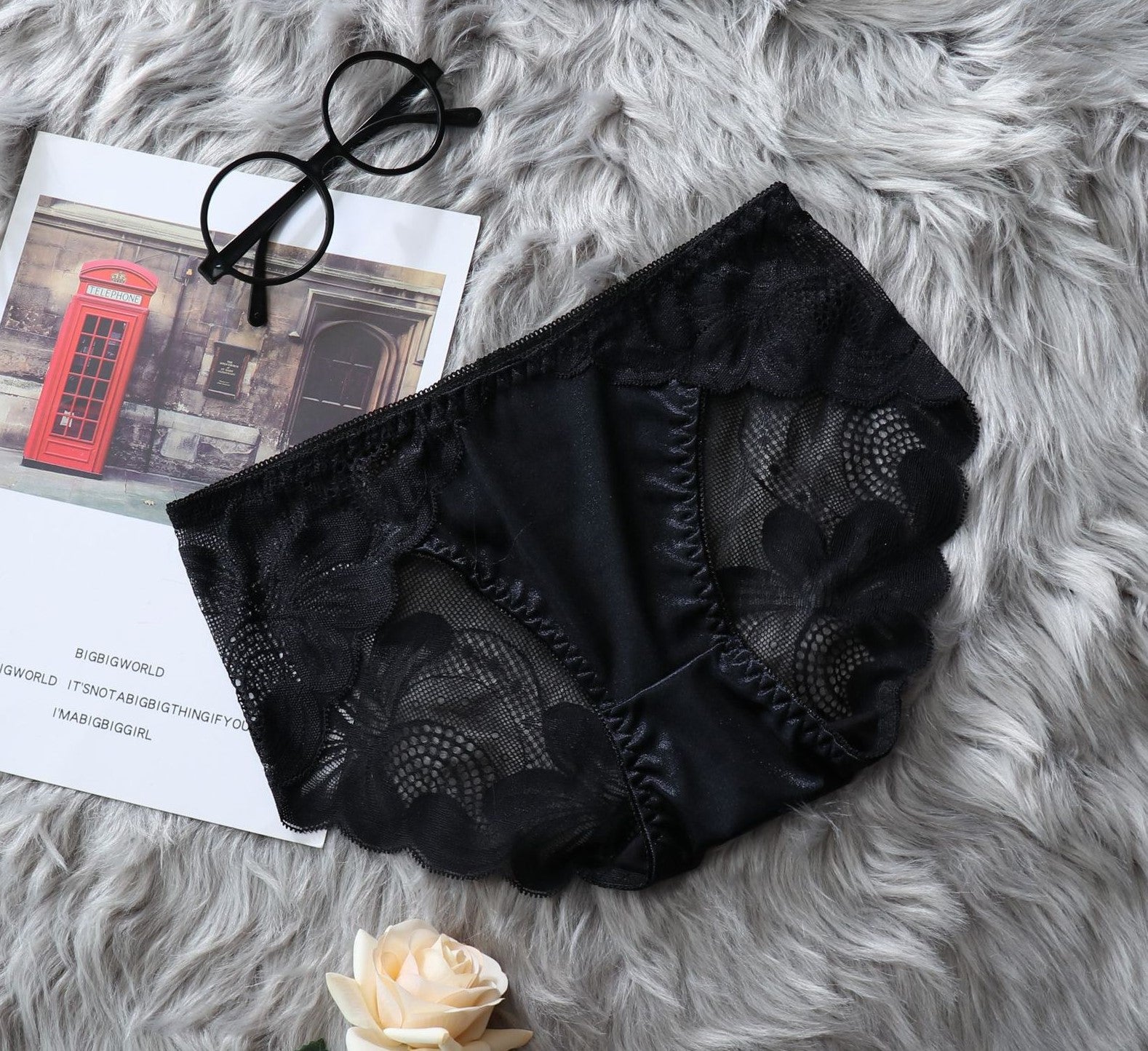 Lace Panties with See Through Mesh-Black-Theone Apparel