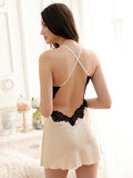 Lace Trimmed Satiny Slip Chemise - Theone Apparel