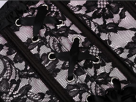 Lacy Cinch Front Corset Top-Black-Theone Apparel