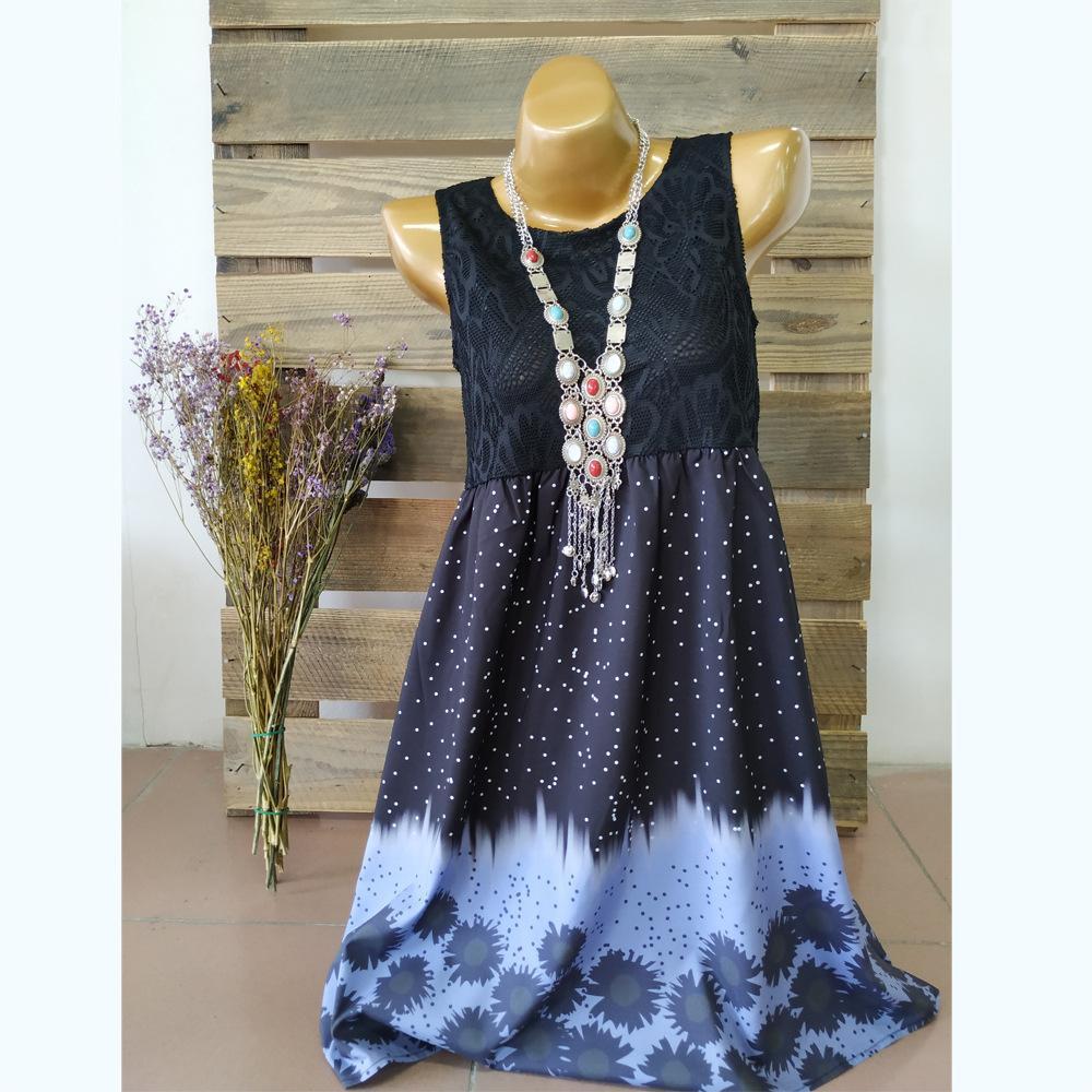 Lacy Dots Strapless Summer Dress-Dark Blue-Theone Apparel