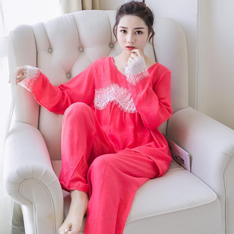 Lightweight Lace Cuff Sleepwear Set-Bright Orange-Theone Apparel