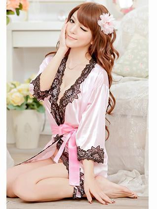 Lotus Lace Silky Lingerie Robe - Theone Apparel