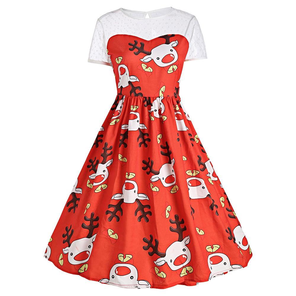 Mesh Christmas Reindeer Party Dress