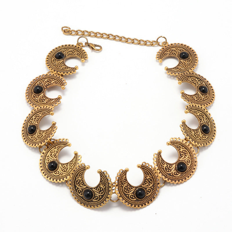 Metallic Circle and Turquoise Choker-Gold-Theone Apparel