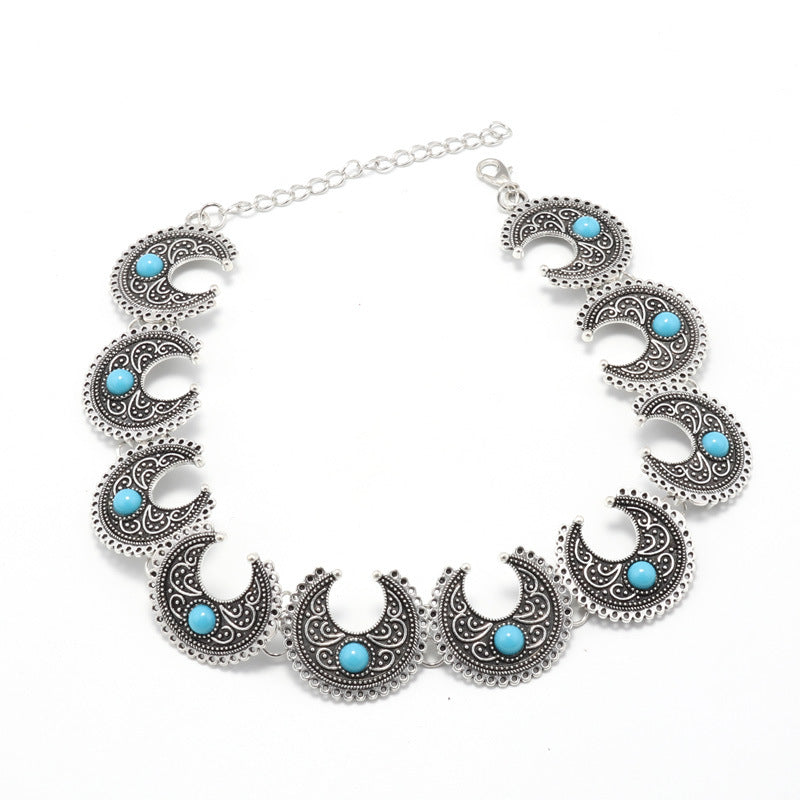 Metallic Circle and Turquoise Choker-Silver-Theone Apparel