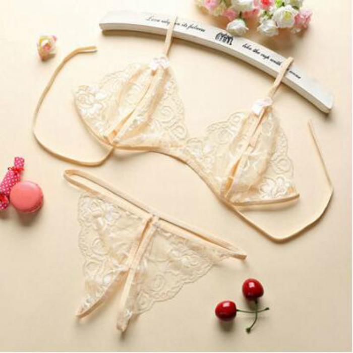 Crotchless Lace Panty Bralette Set - Theone Apparel