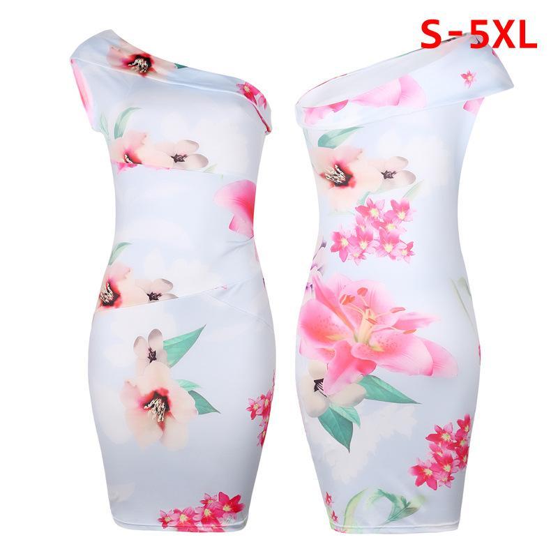 One Shoulder Flower Print Dress-Theone Apparel
