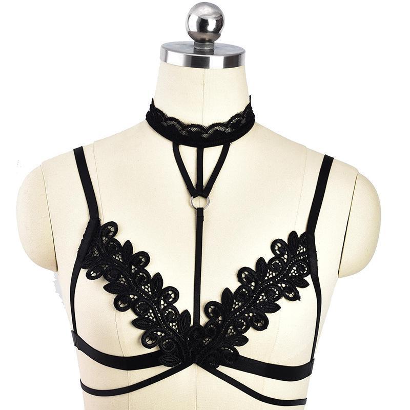 Open Bust Flower Lacy Bondage Bra