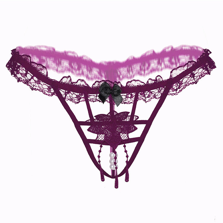 Pearl Strand Floral Applique G String-Purple-Theone Apparel