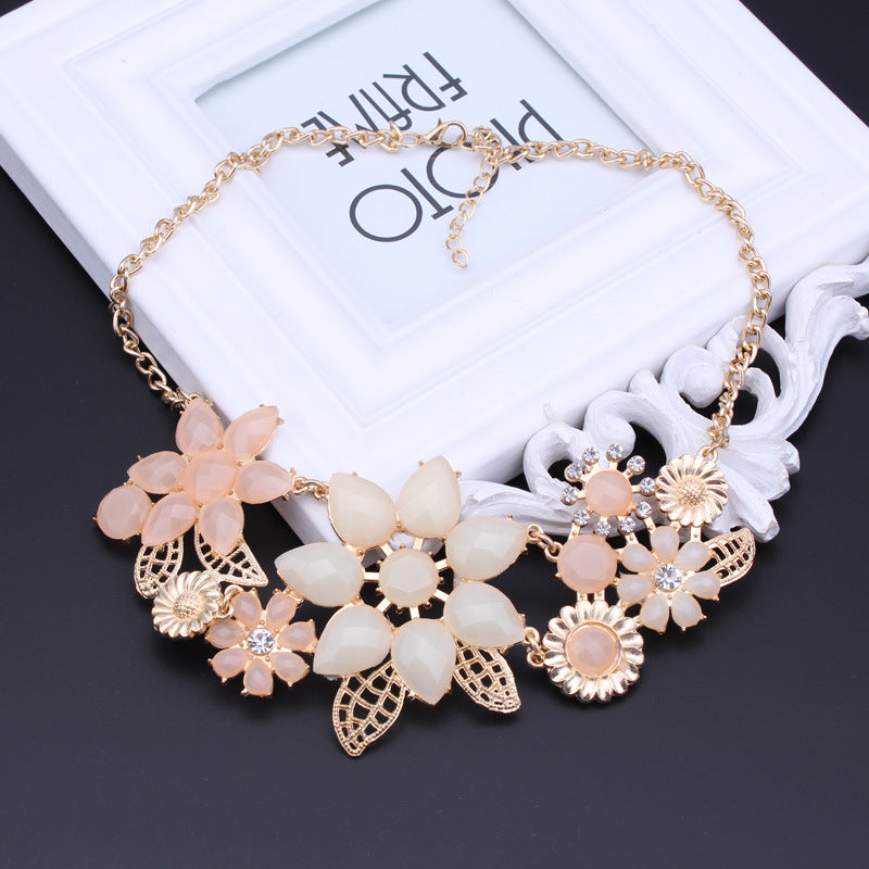 Pearlescent Pink Floral Necklace-Pink-Theone Apparel