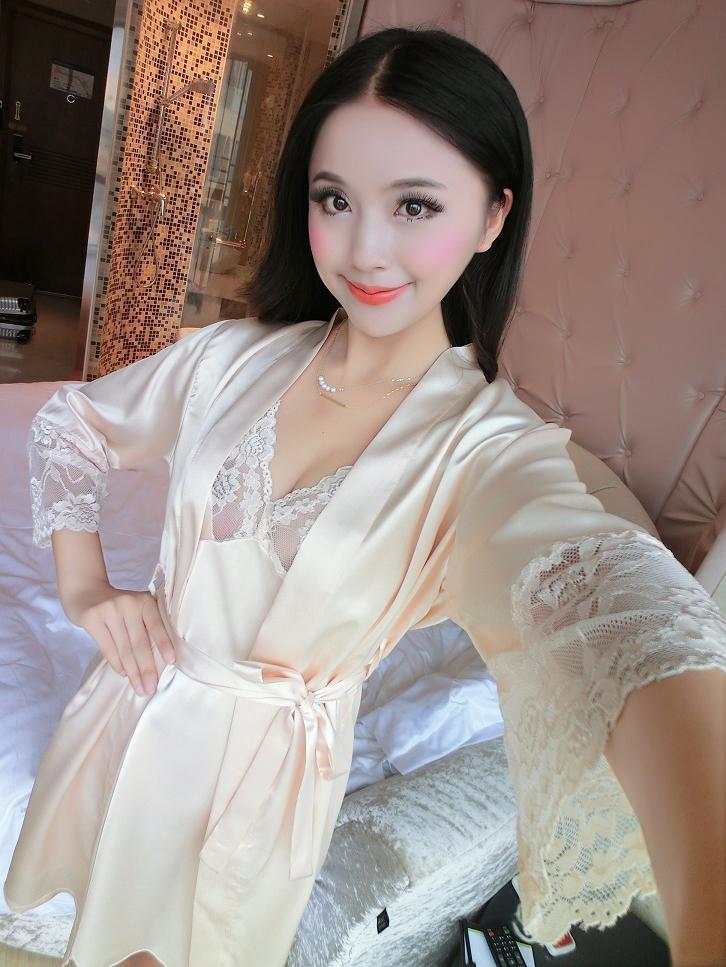 Peekaboo Lace Nightie Dress with Robe-White-Theone Apparel