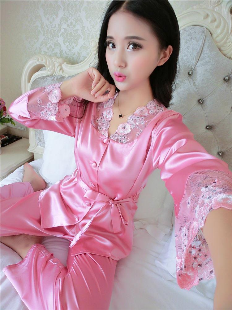 Lace and Satin Pajamas Robe Set