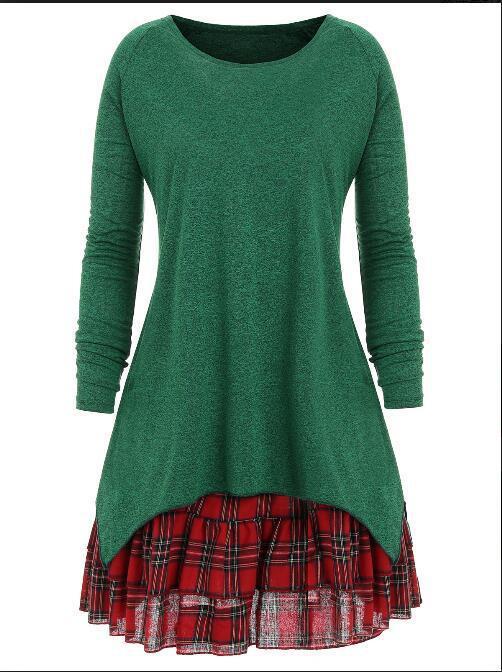 Plaid Peekaboo High Low Sweater