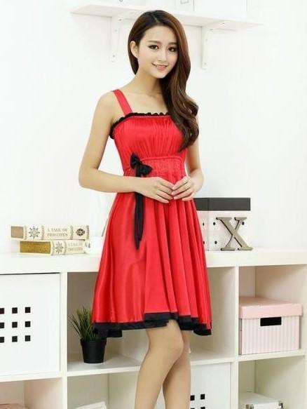 Pleated Mini Dress with Lace-Red-Theone Apparel