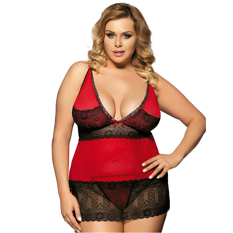 Plus Size Sheer Lace V-Neck Mini Dress-Theone Apparel