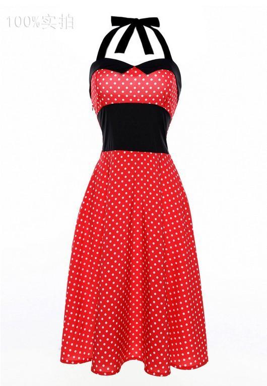 Polka Dots and Pleats Halter Dress-Theone Apparel