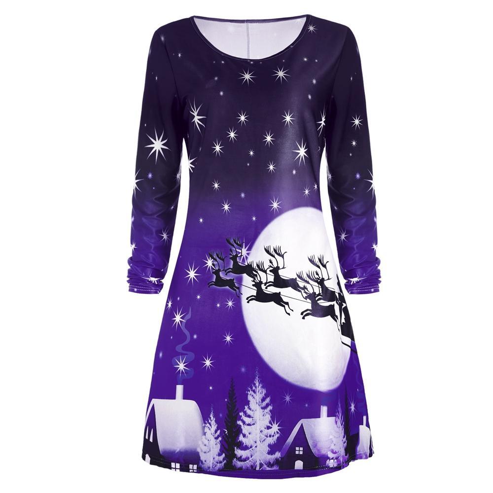 Christmas Night Long Sleeve Dress - Theone Apparel