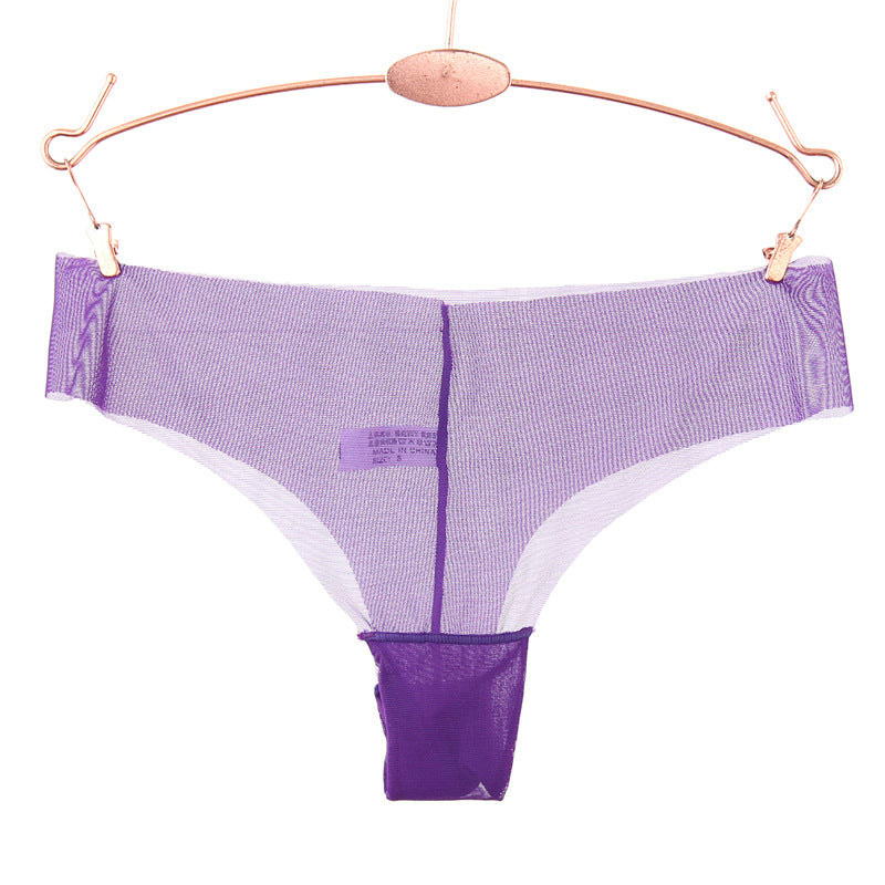 Raw Edge Transparent Mesh Thong Panty-Purple-Theone Apparel