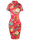 Cheongsam-Kleid mit Stehkragen und Blumenmuster
