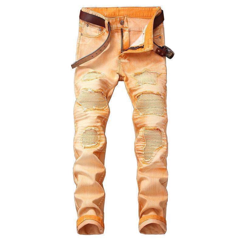Ripped Skinny Jeans with Belt-Orange-Theone Apparel