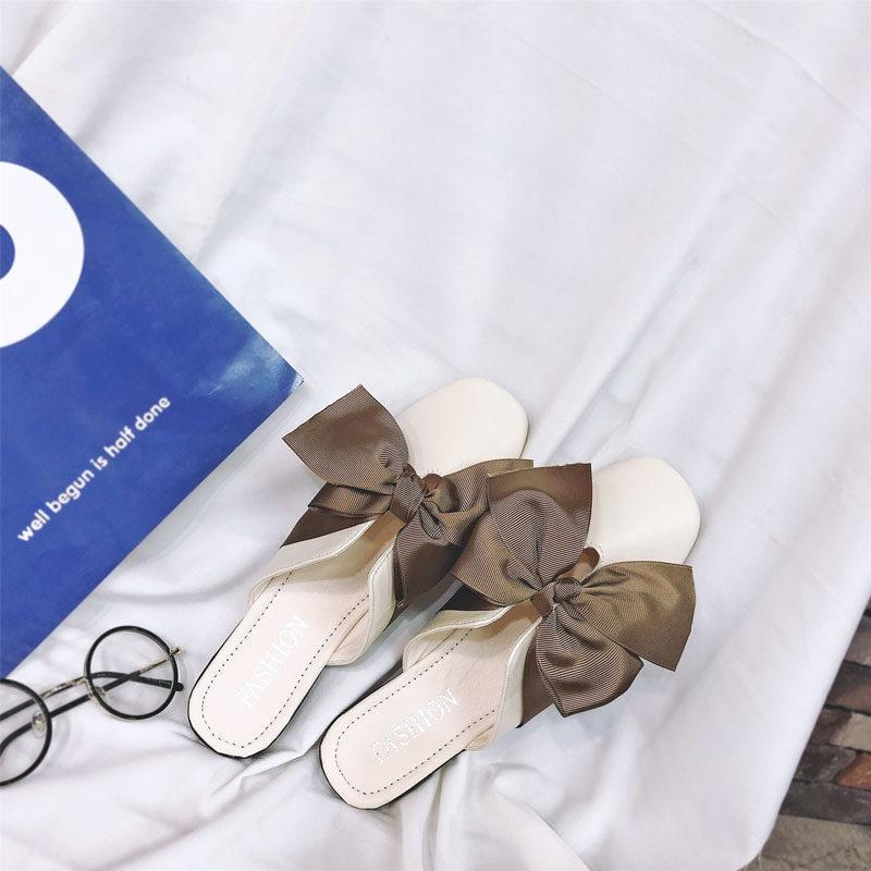 Round Toe Venetian Bow Slippers-Beige-Theone Apparel