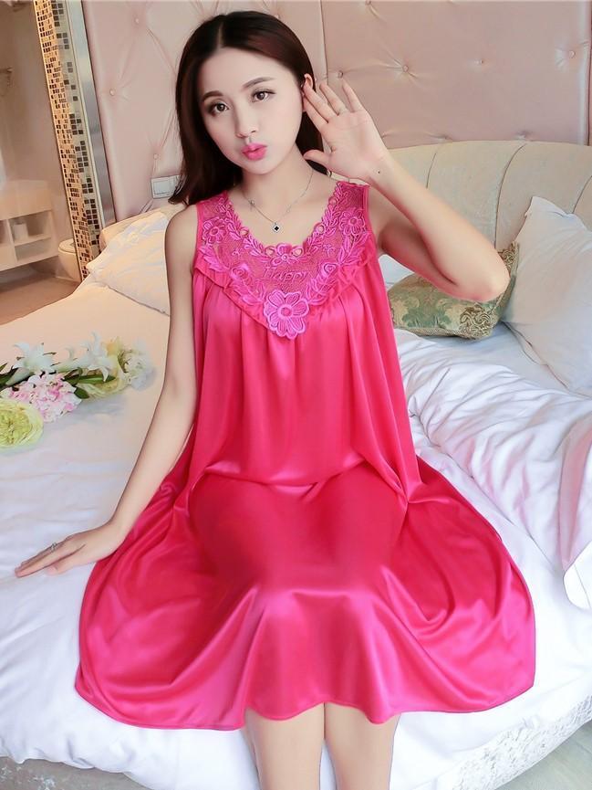 Ruffles & Lace Long Nightie Dress-Hot Pink-Theone Apparel