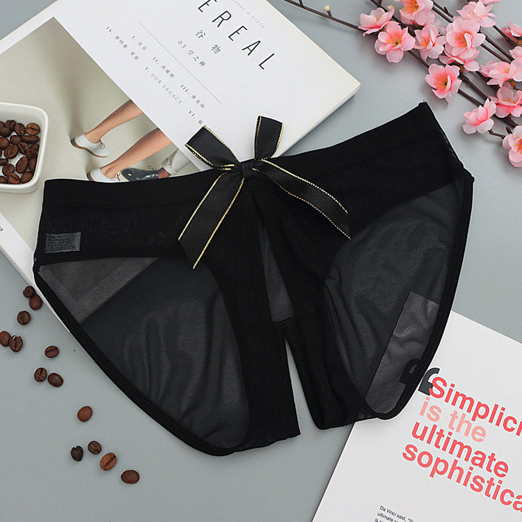 See Through Mesh Briefs with Butterfly Style Cutouts-Black-Theone Apparel