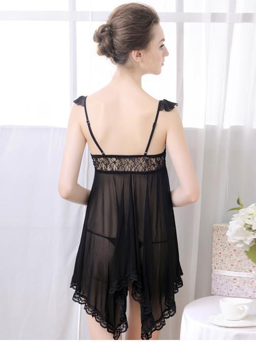 Sheer Lace Tie-Front Camisole Dress - Theone Apparel