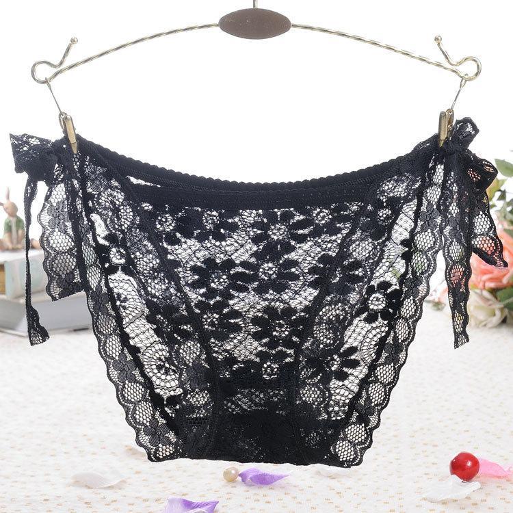 Side Tie Sheer Lace Hipster Panty-Black-Theone Apparel