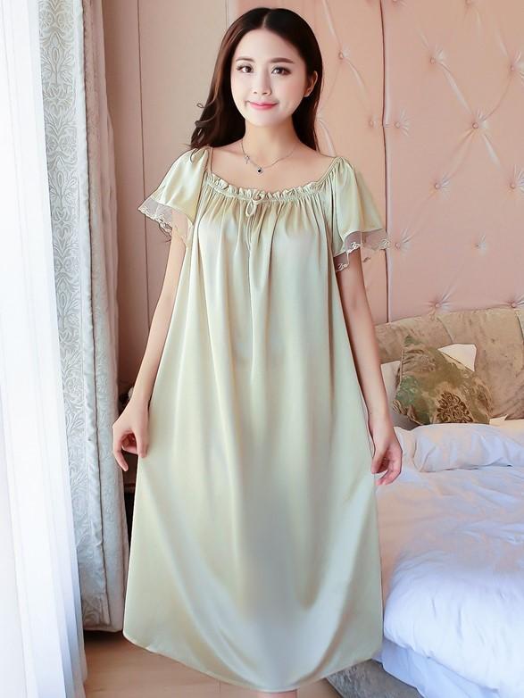 Silky Mesh Ruffle Nightgown-Beige-Theone Apparel