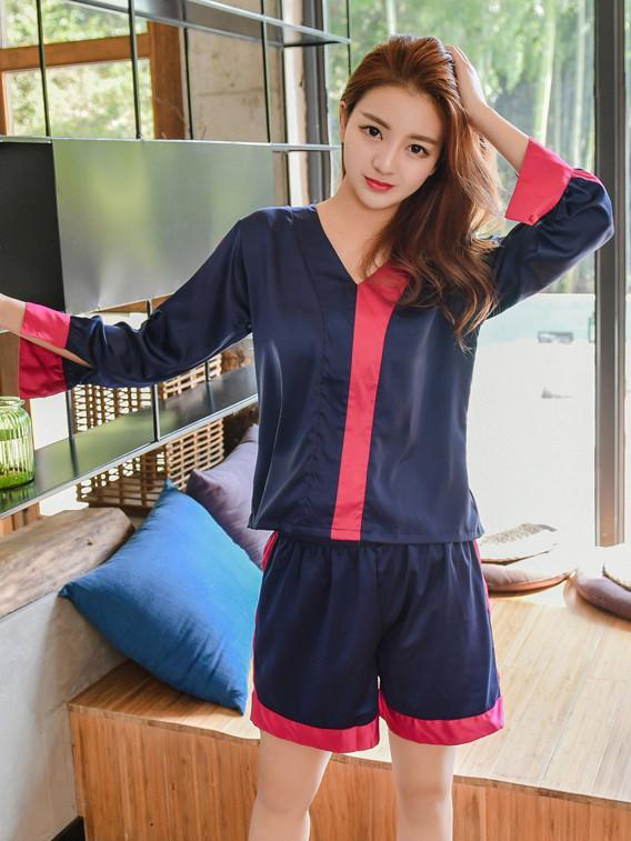 Silky Shorts Pajamas Set-Blue-Theone Apparel