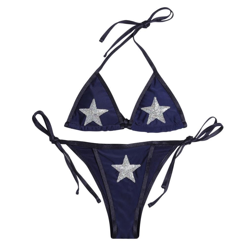 Silver Stars Halter Neck Bikini-Blue-Theone Apparel