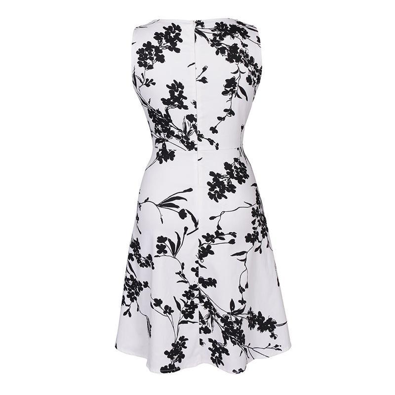 Sleeveless Grayscale Floral Print Dress