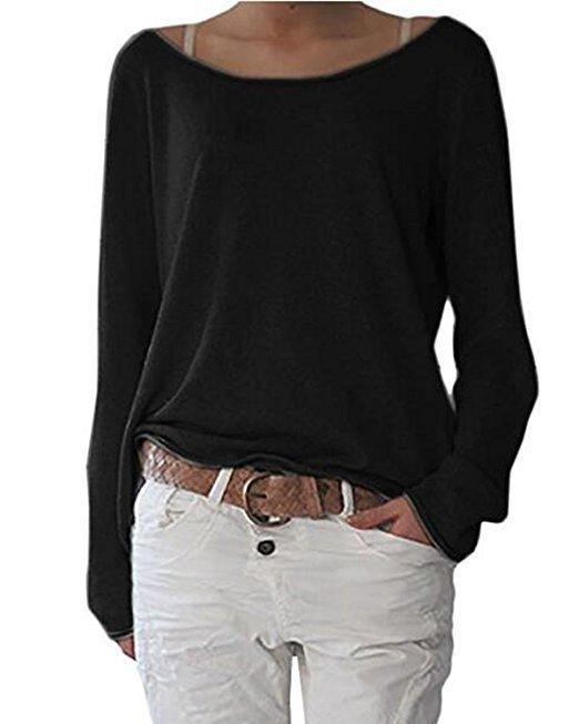 Slouchy Off Shoulder Casual Sweater-Black-Theone Apparel