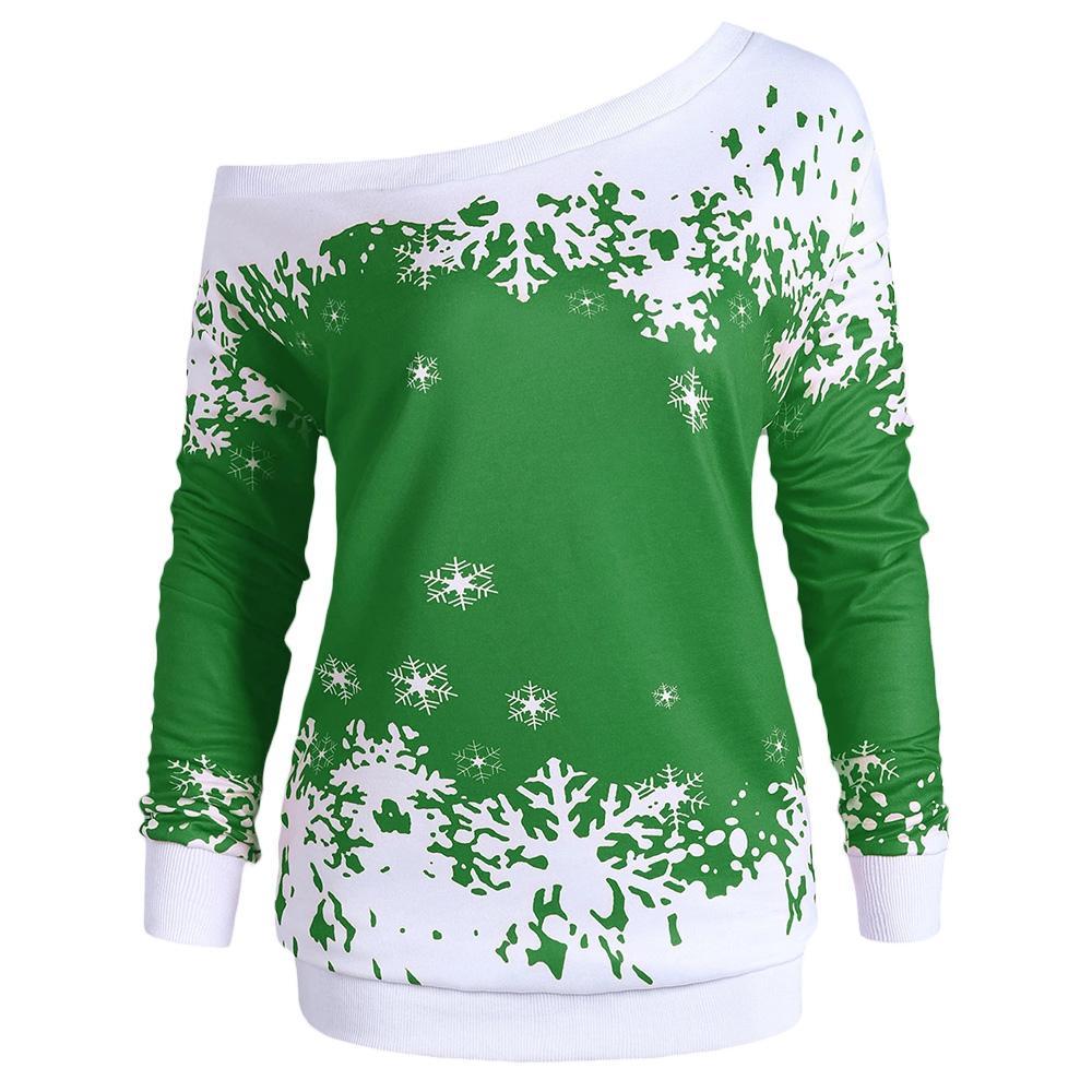 Snowflake One Shoulder Plus Size Sweatshirt-Green-Theone Apparel