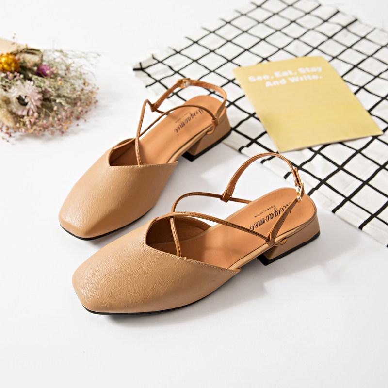 Square Toe Ankle Strap Sandals-Brown-Theone Apparel