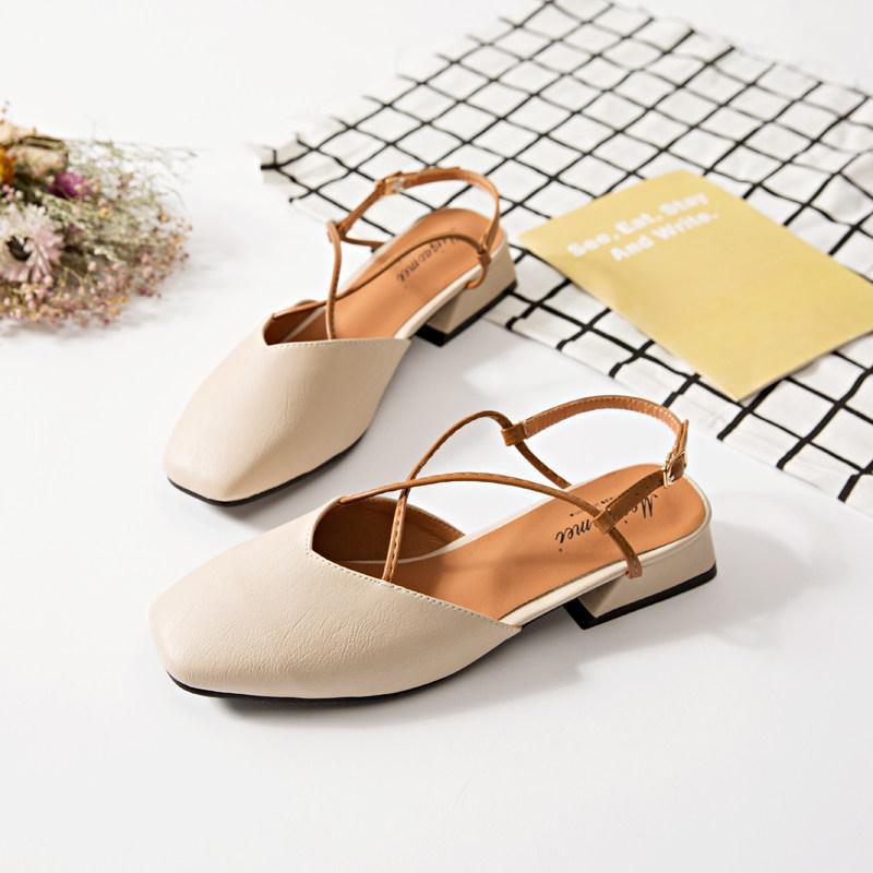 Square Toe Ankle Strap Sandals-Beige-Theone Apparel