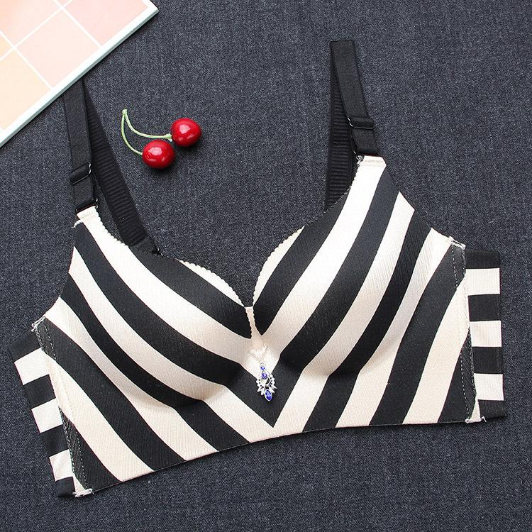 Striped Longline Push Up Bra-Black/White-Theone Apparel