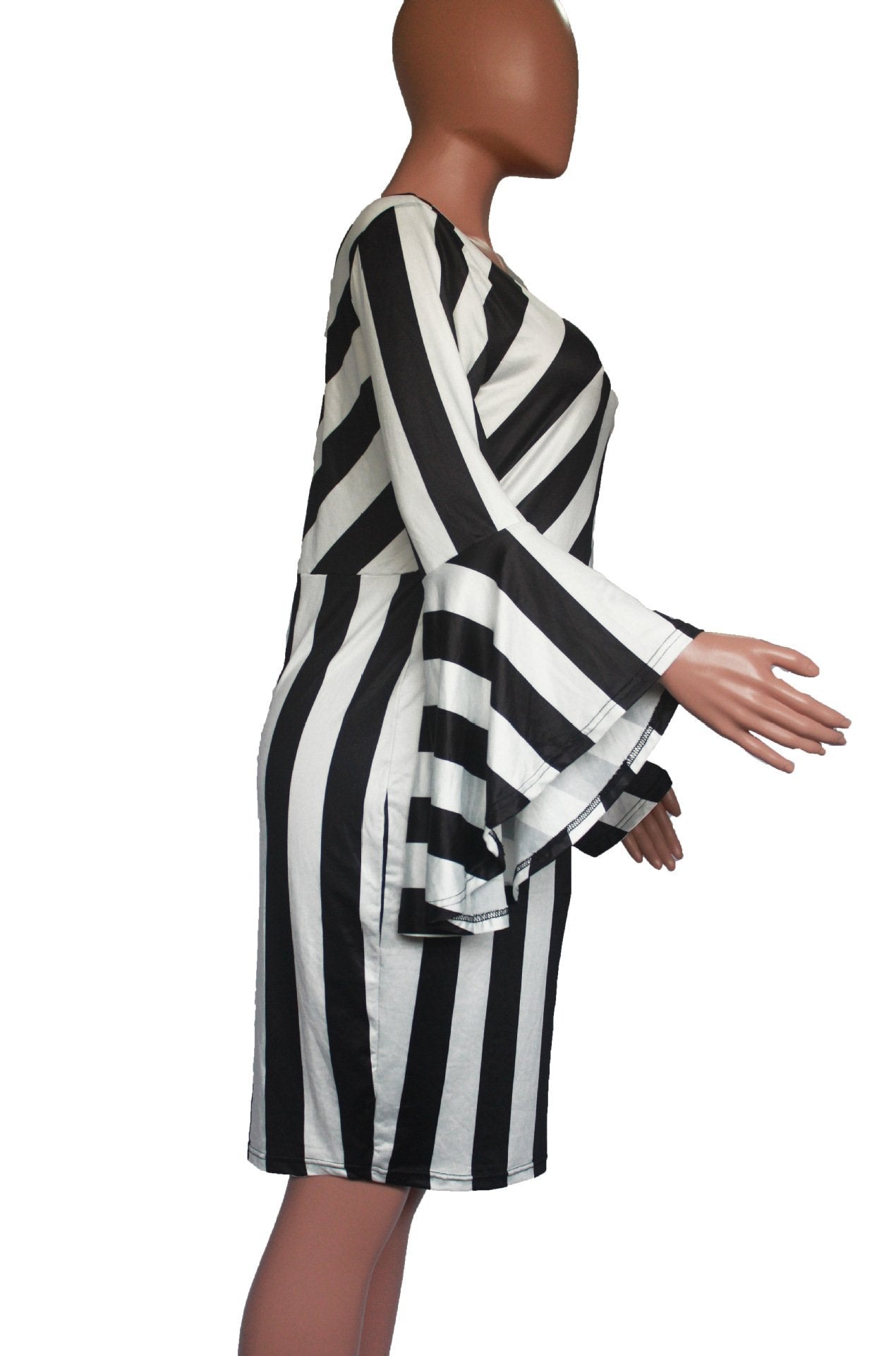 Striped Ruffle Bell Sleeve Dress