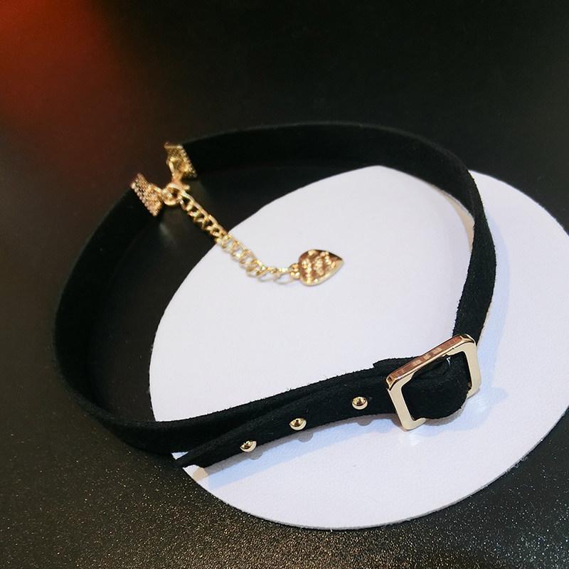 Studded Black Suede Choker Necklace-Silver-Theone Apparel