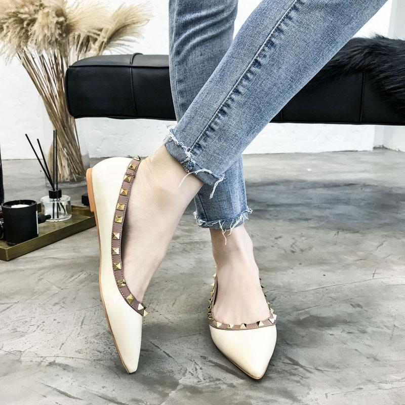 Studded Point Toe Ballet Flats-Beige-Theone Apparel
