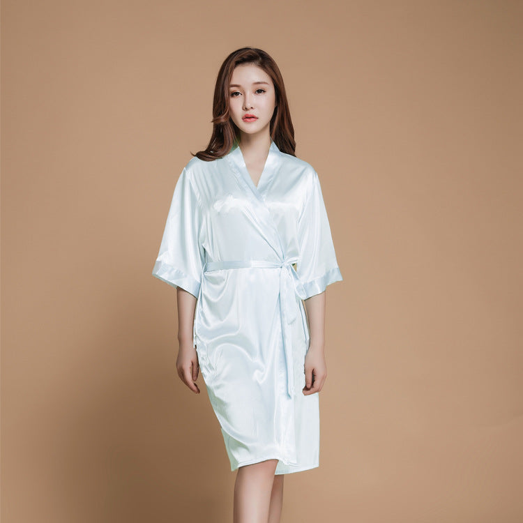Sweet and Simple Satin Tie Robe-White-Theone Apparel