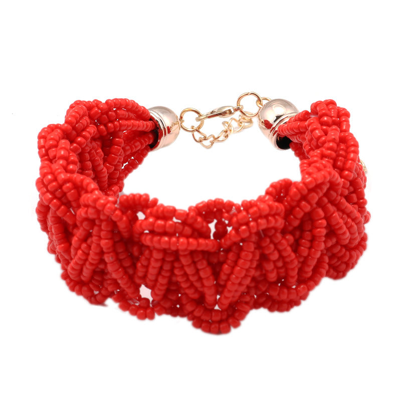 Thick Beaded Cuff Bracelet-Red-Theone Apparel