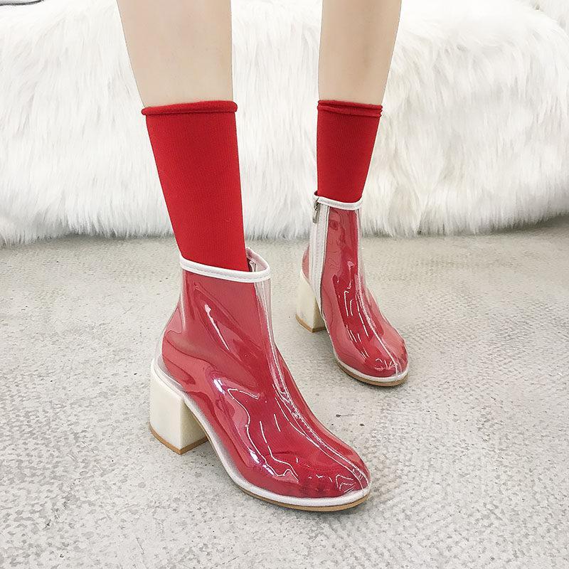 Transparent Clear View Fashion Boots-Red-Theone Apparel