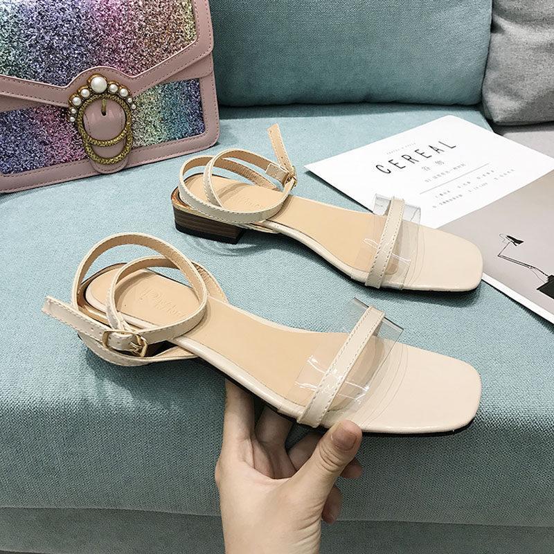 Transparent Strap Square Toe Sandals-Beige-Theone Apparel