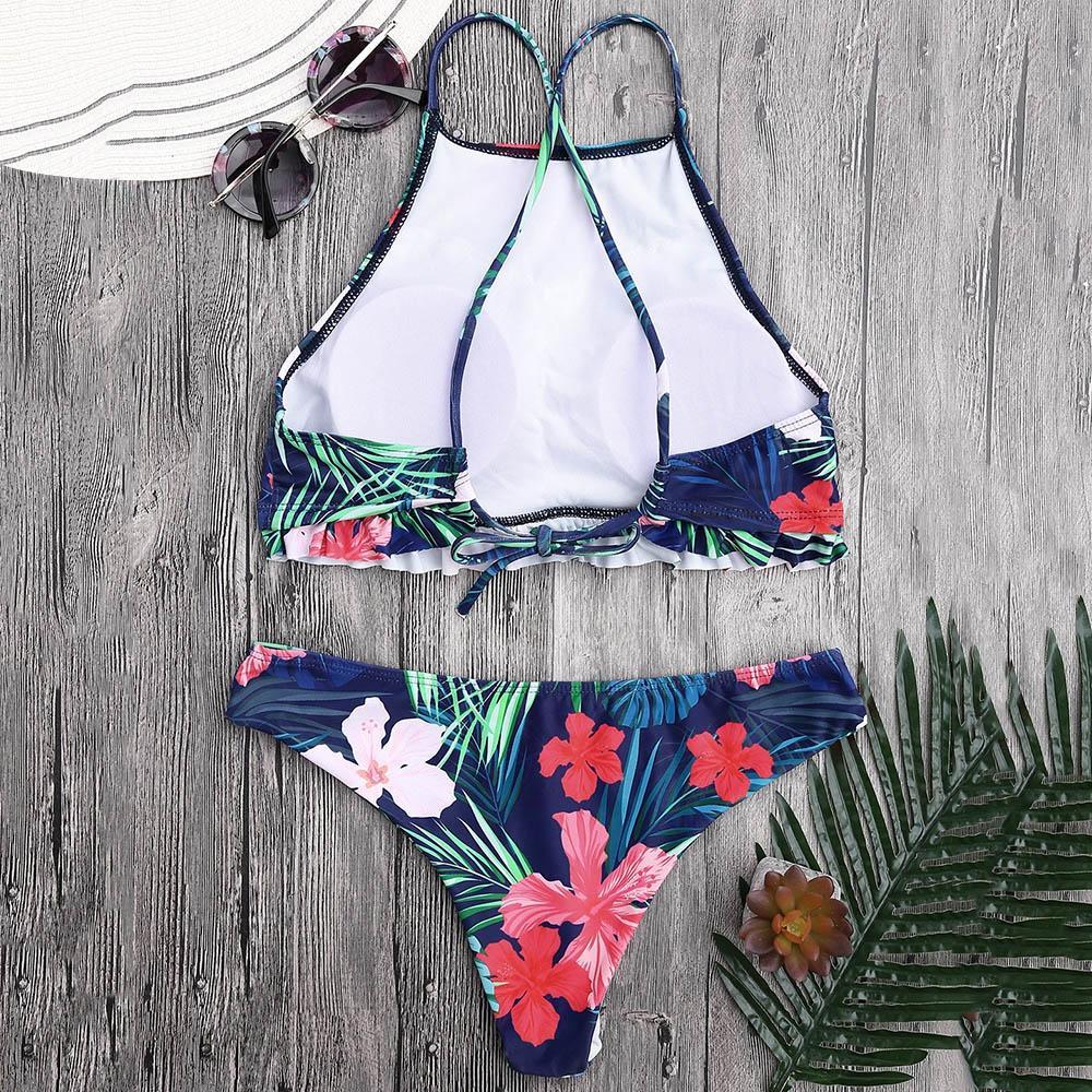 Tropical High Neck Bikini Set