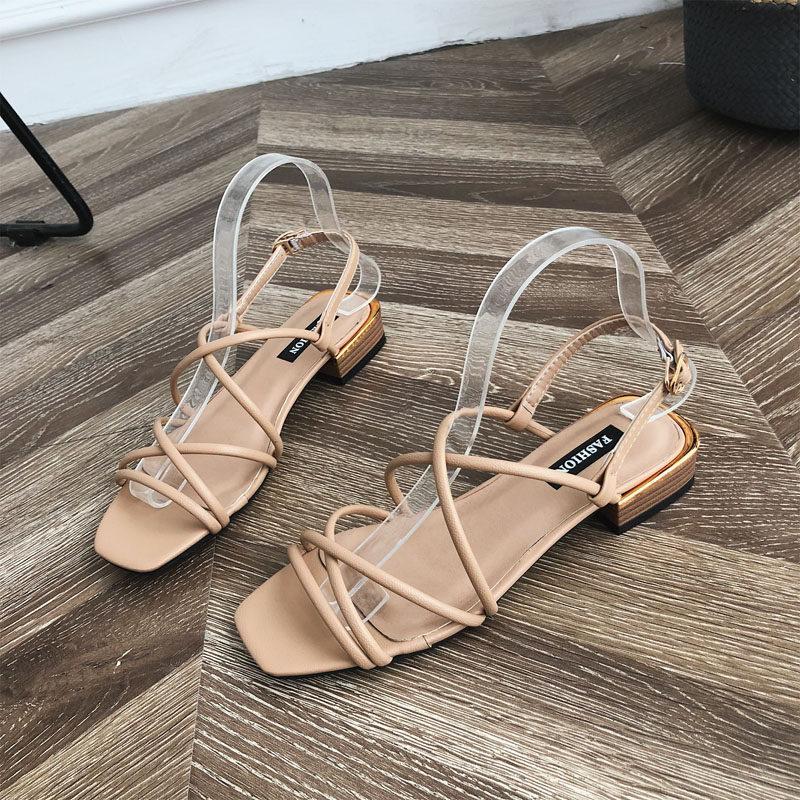 Tube Strap Ankle Wrap Sandals-Apricot-Theone Apparel