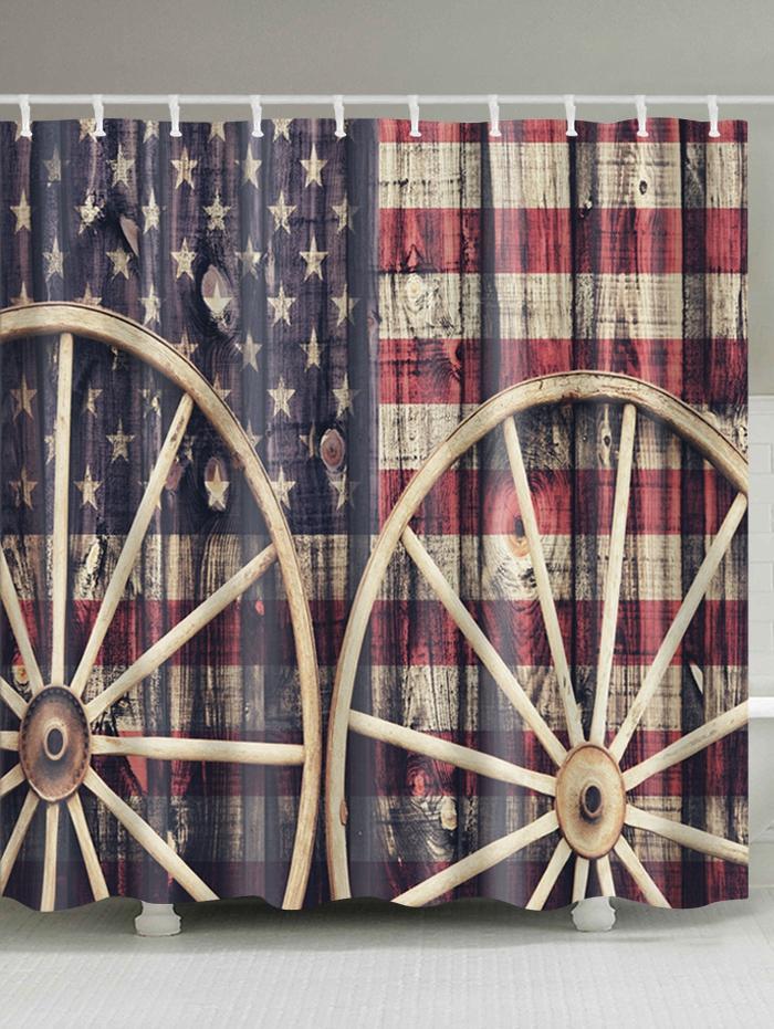 Wagon Wheel American Flag Shower Curtain-Style 1-Theone Apparel