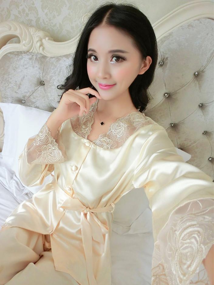 Lace and Satin Pajamas Robe Set