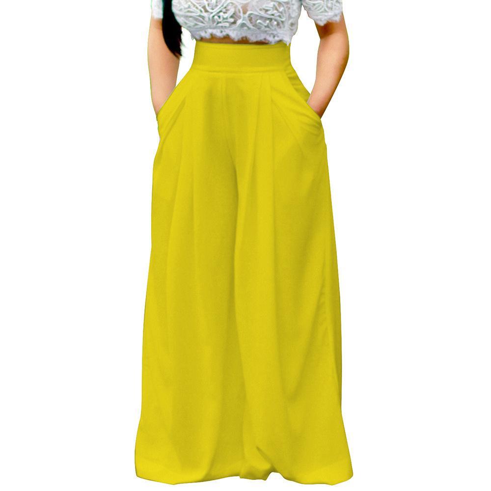 Wide Leg Pleat Front Palazzo Pants-Yellow-Theone Apparel